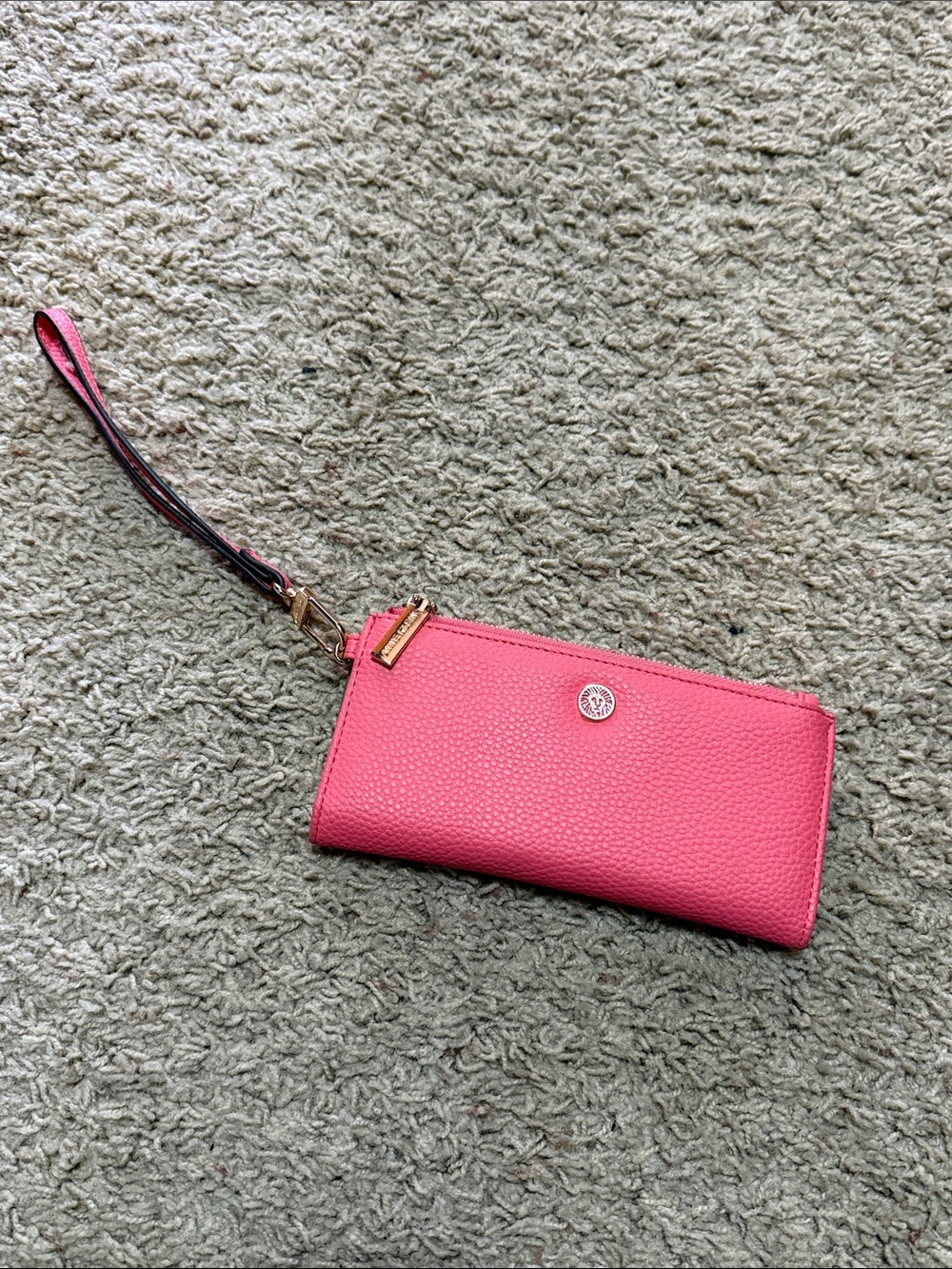 Anne Klein Pink Pebbled Wristlet Wallet with Gold Hardware